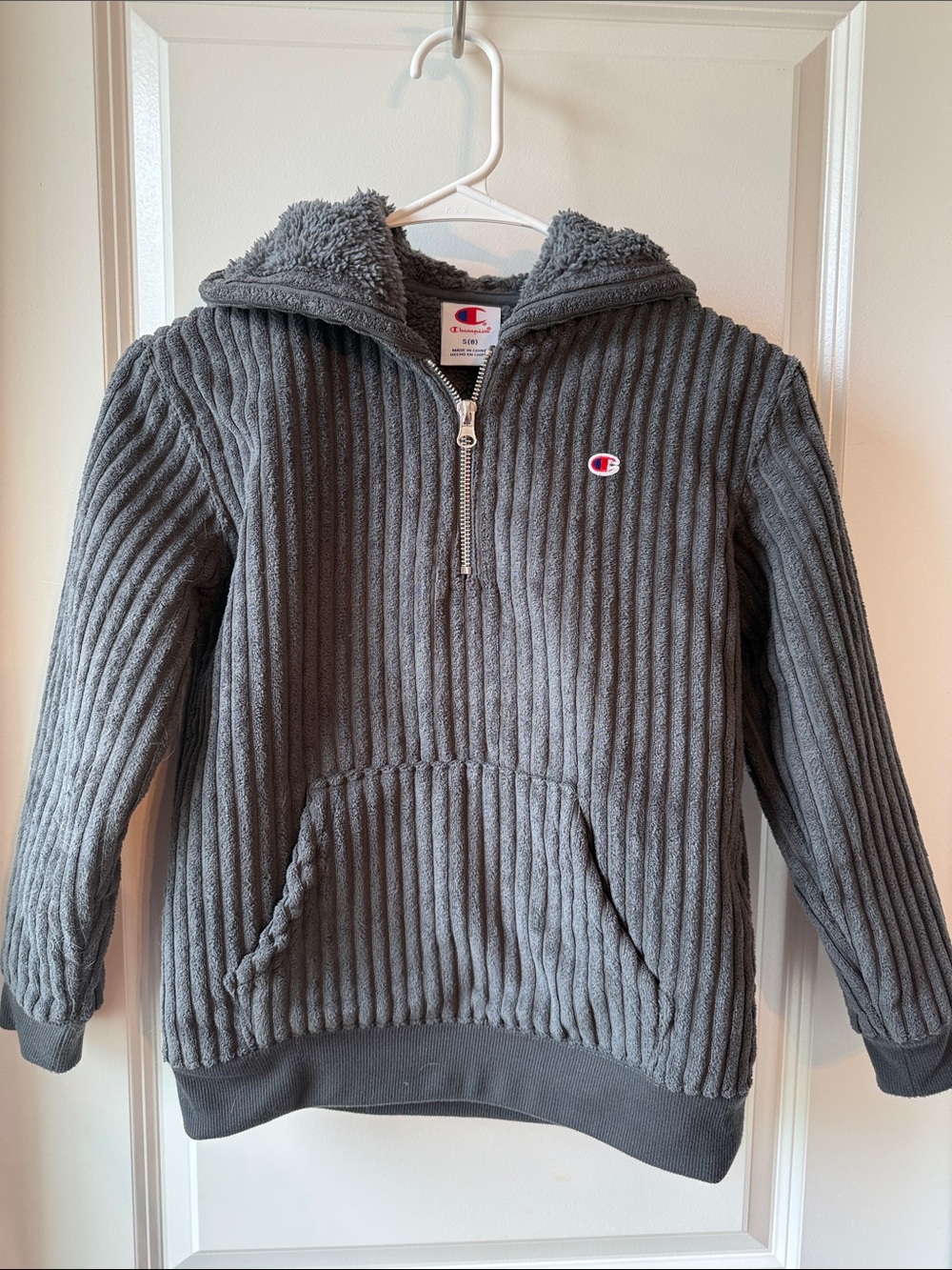 Champion Kids' Dark Gray Ribbed Plush Half-Zip Hoodie